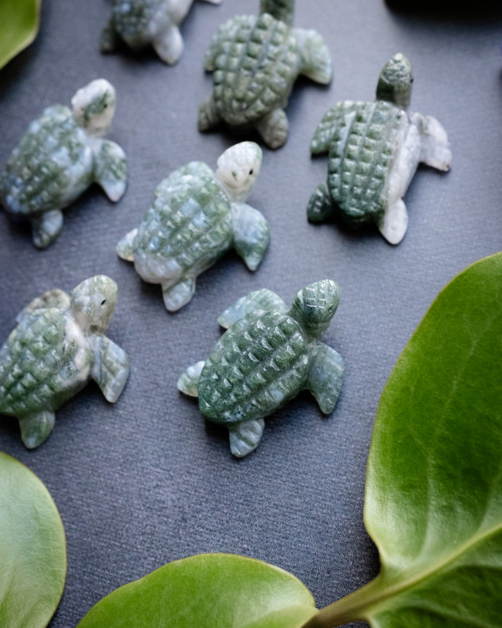 Small Moss Agate Hand Carved Leatherback Sea Turtle Necklace - The Healing Pear