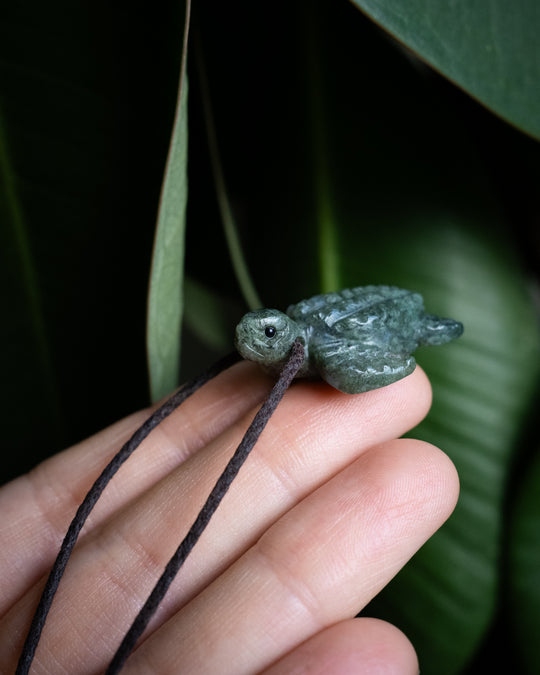 Small Moss Agate Hand Carved Leatherback Sea Turtle Necklace - The Healing Pear