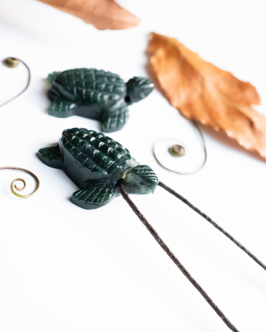 Small Moss Agate Hand Carved Leatherback Sea Turtle Necklace