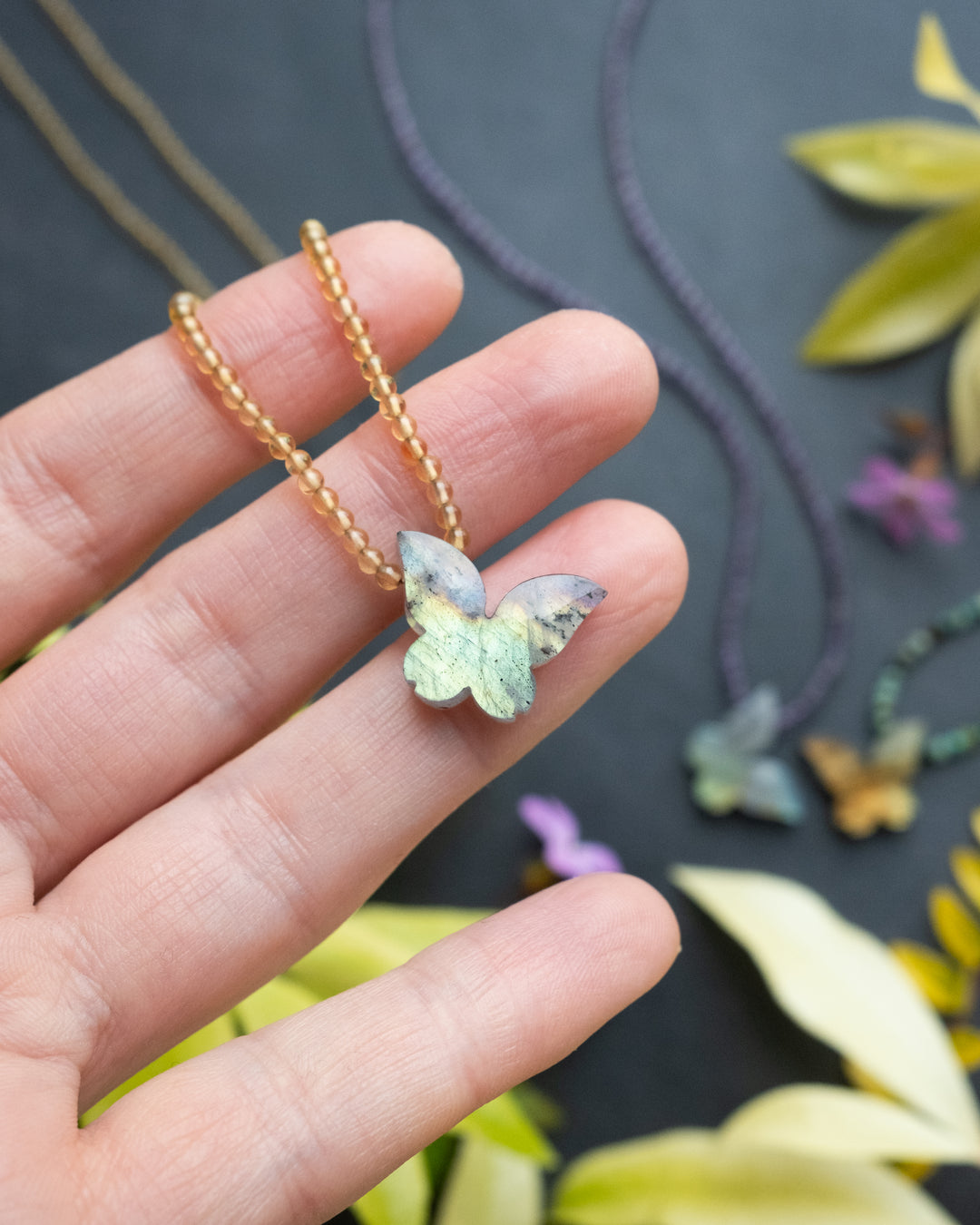Labradorite Hand Carved Butterfly Beaded Necklace - The Healing Pear