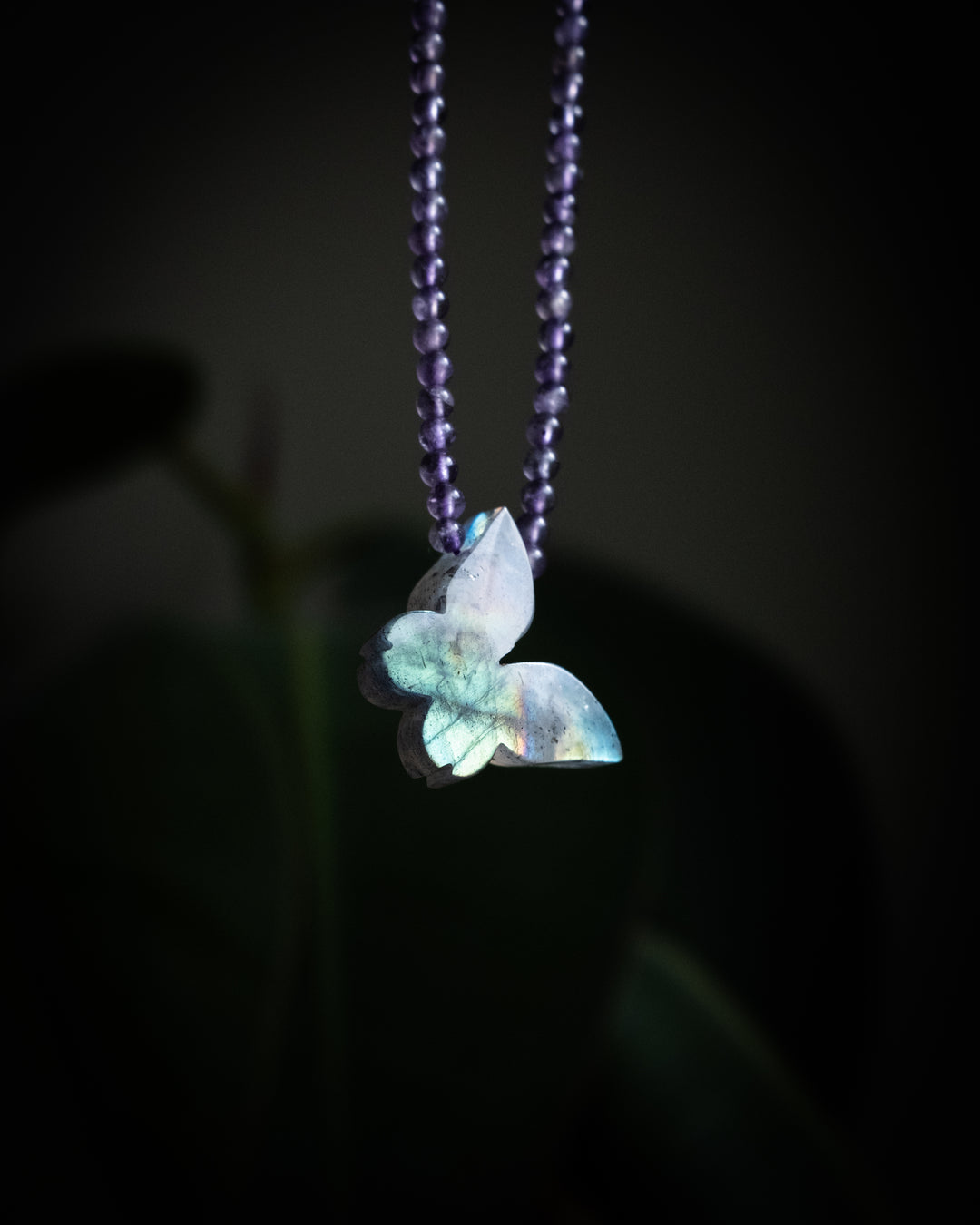 Labradorite Hand Carved Butterfly Beaded Necklace - The Healing Pear