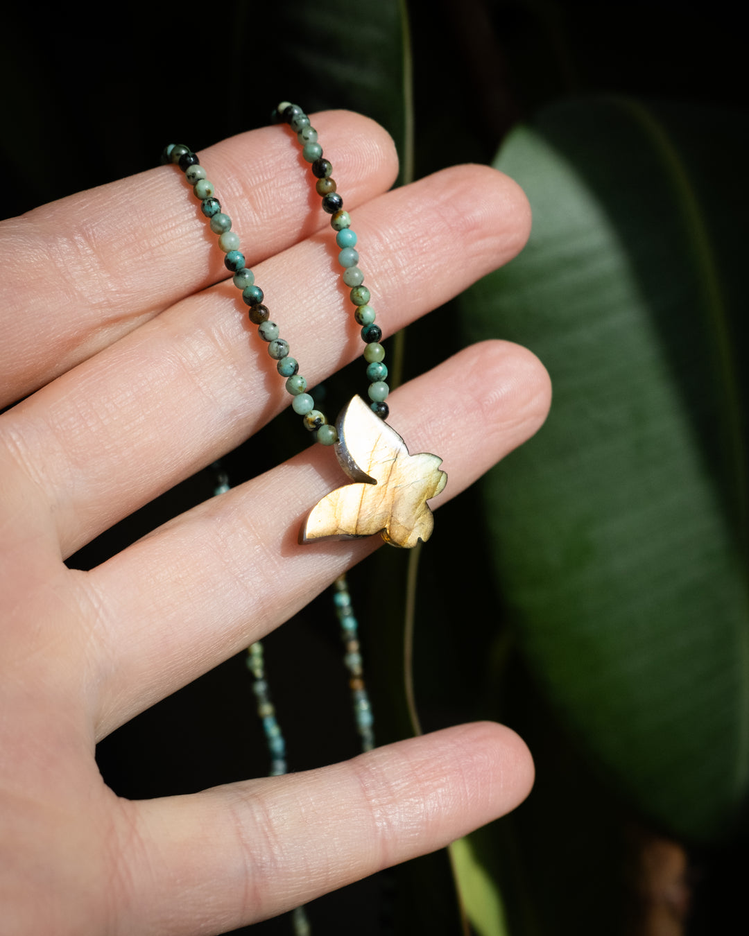 Labradorite Hand Carved Butterfly Beaded Necklace - The Healing Pear