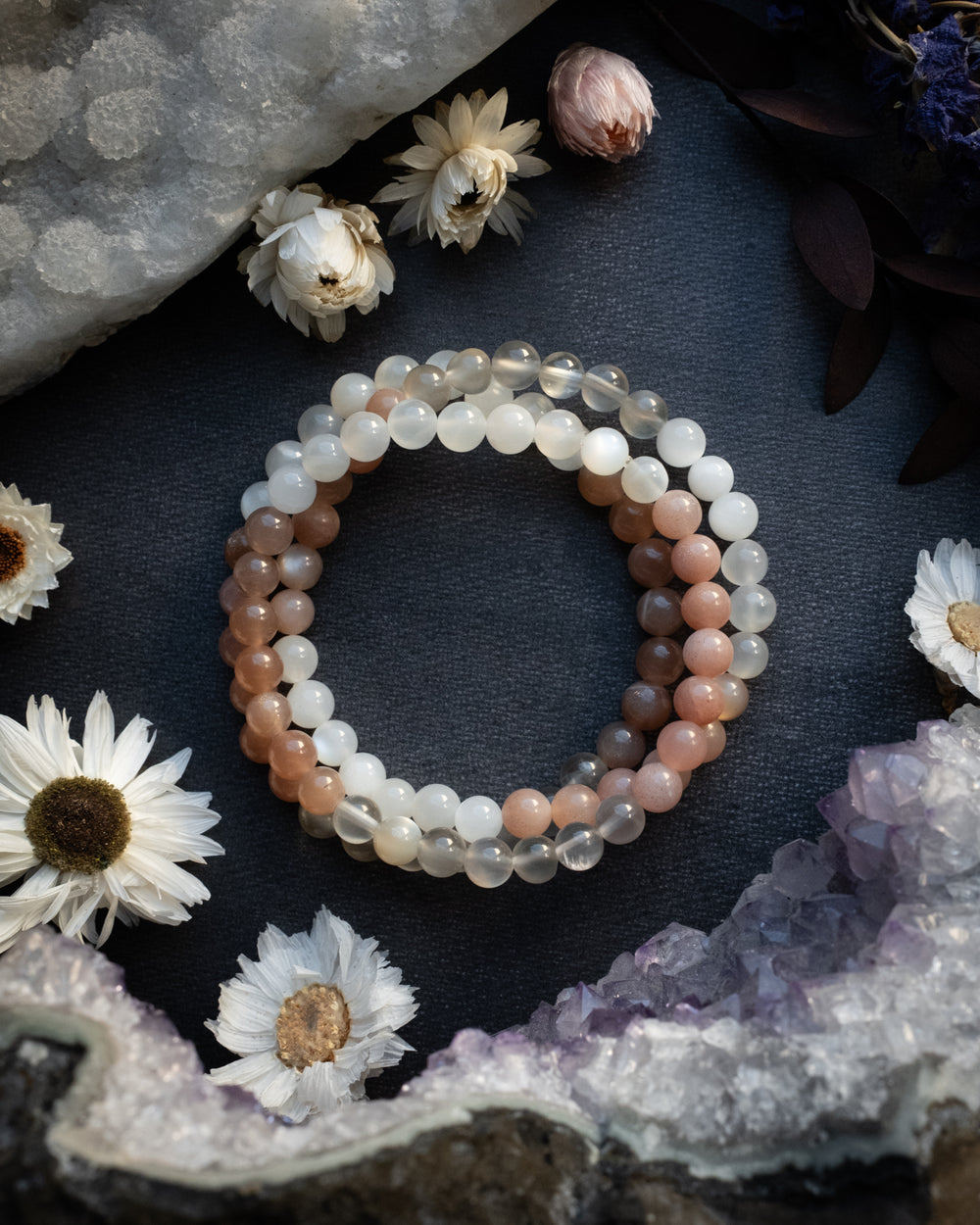 Multi Moonstone Round Bead Bracelet 6mm