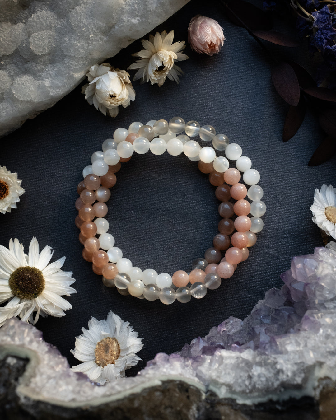 Multi Moonstone Round Bead Bracelet 6mm