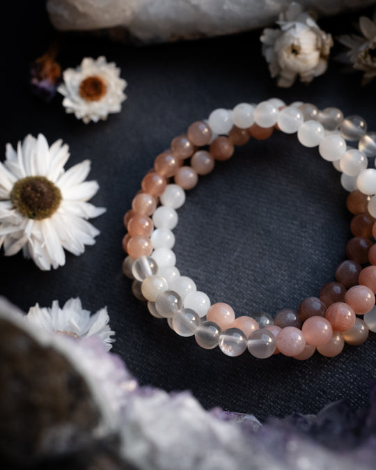Multi Moonstone Round Bead Bracelet 6mm