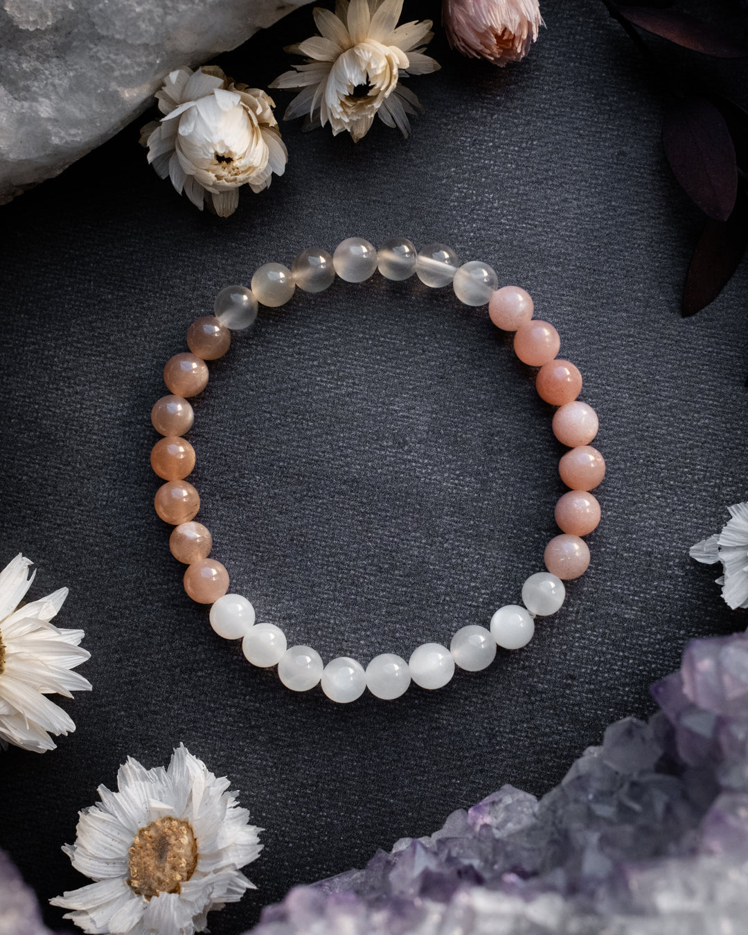 Multi Moonstone Round Bead Bracelet 6mm