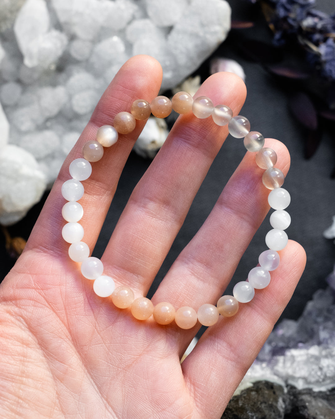 Multi Moonstone Round Bead Bracelet 6mm