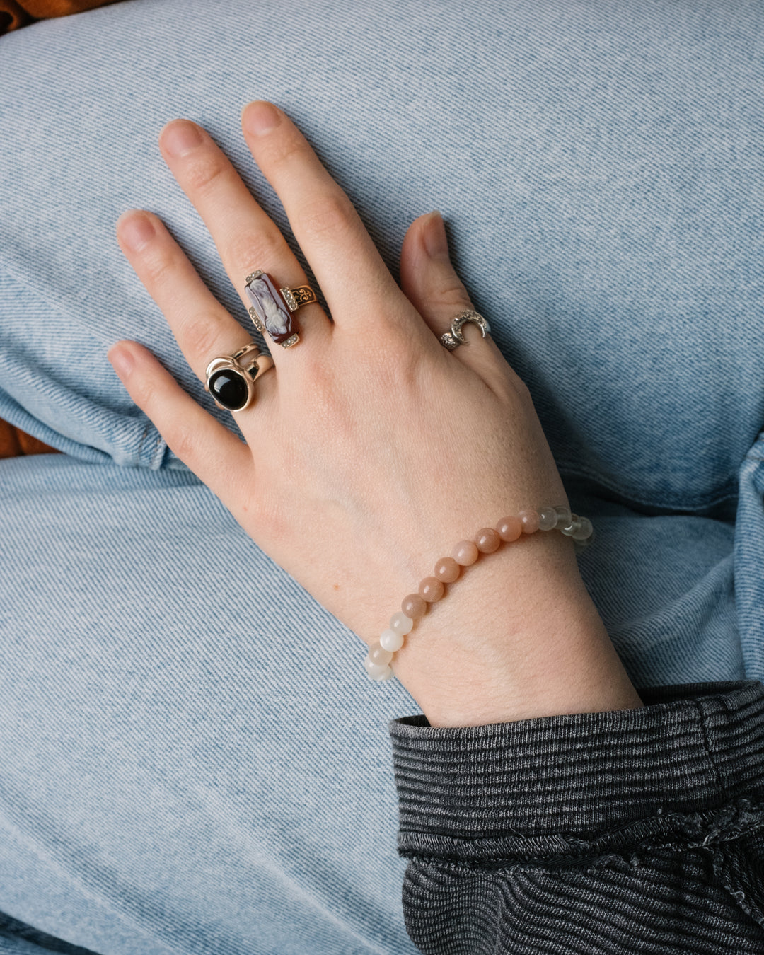 Multi Moonstone Round Bead Bracelet 6mm