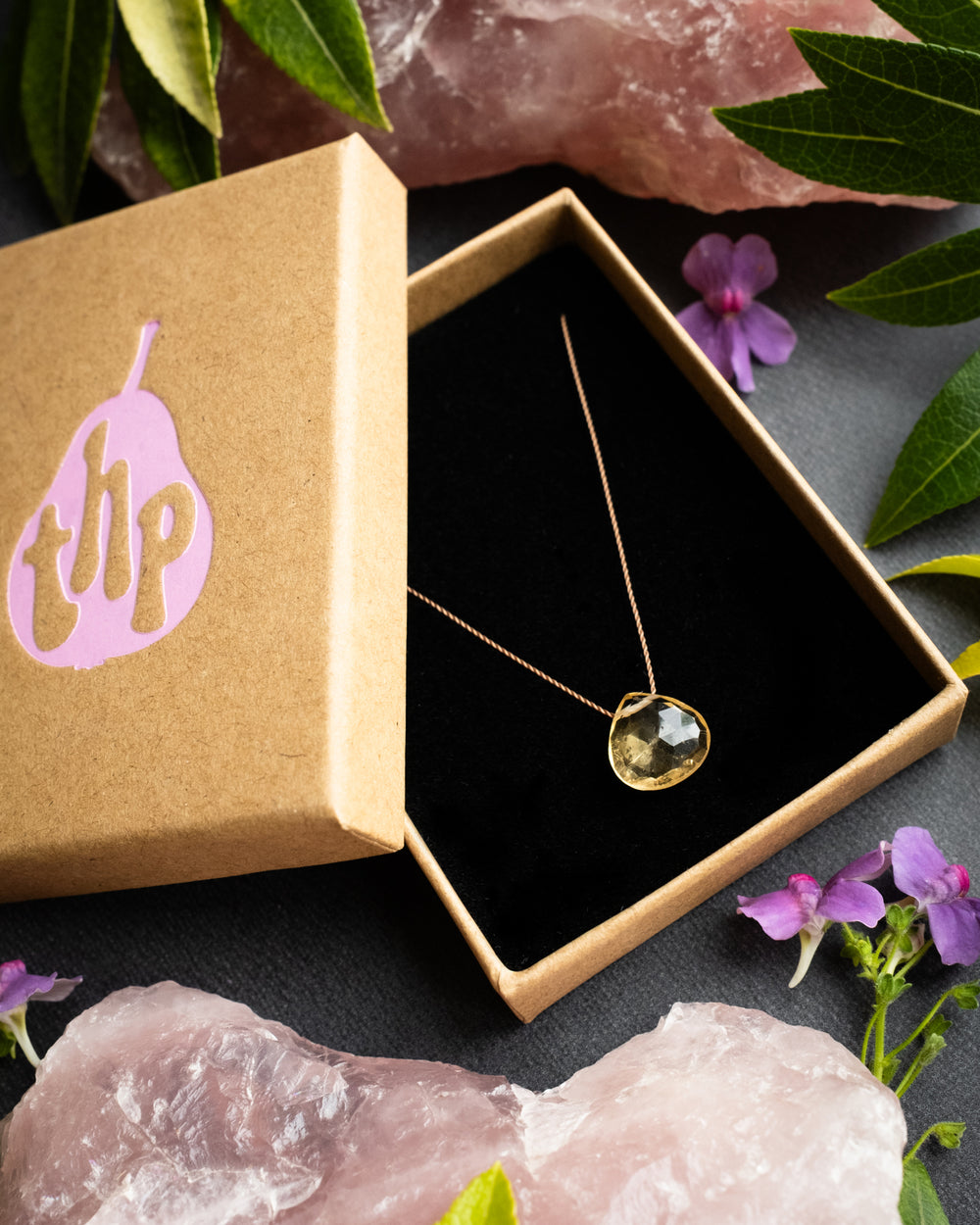 Natural Citrine Vegan Silk Necklace