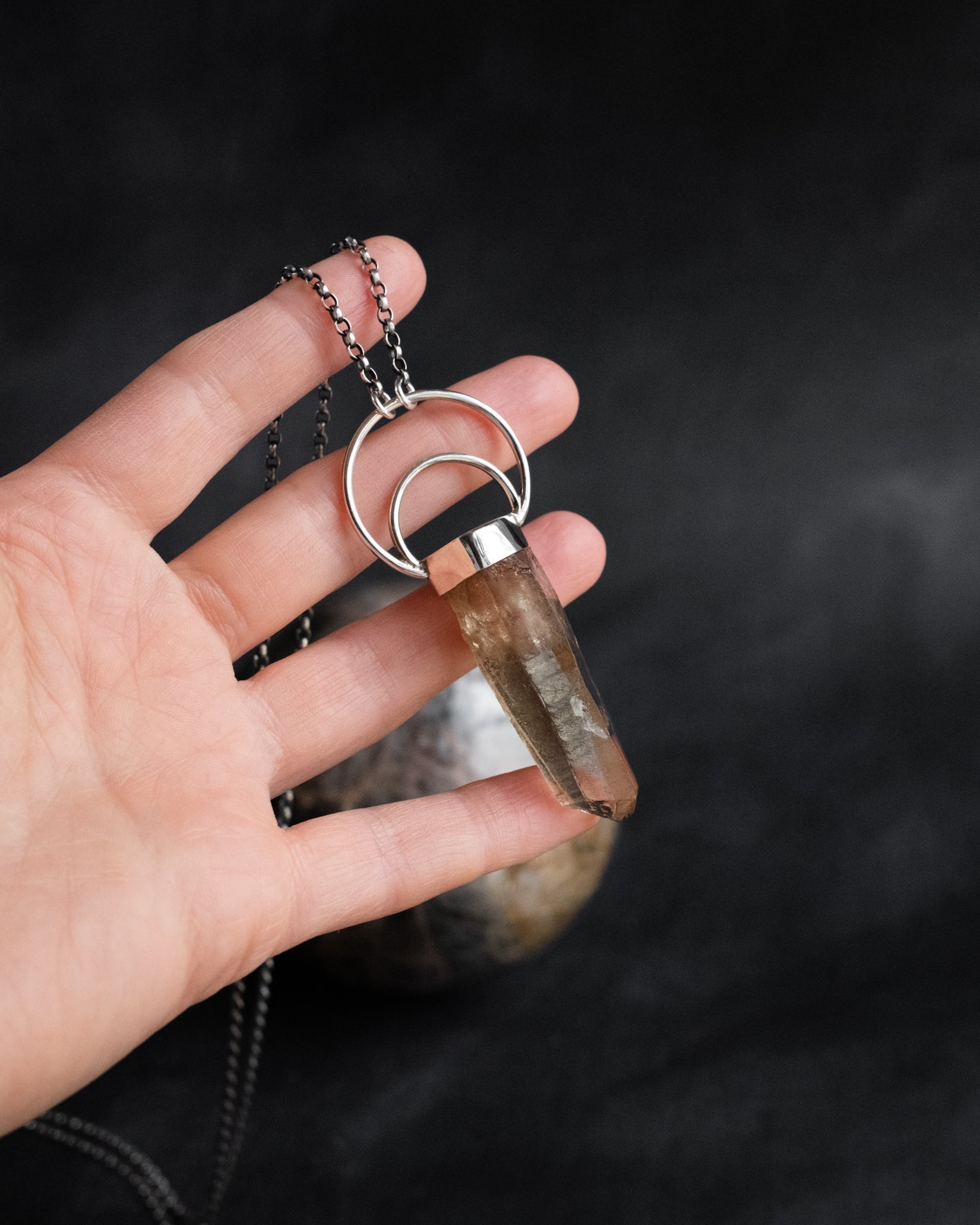Natural Citrine Point Moon Bail Sterling Silver Necklace - The Healing Pear