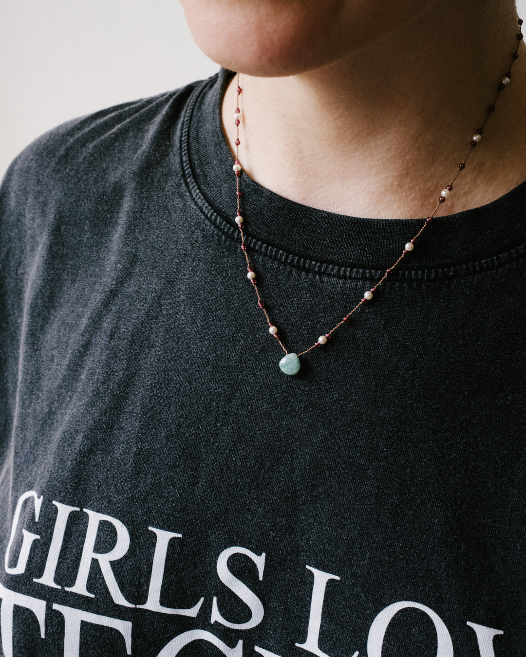 Amazonite / Garnet Gemstone Beaded Necklace