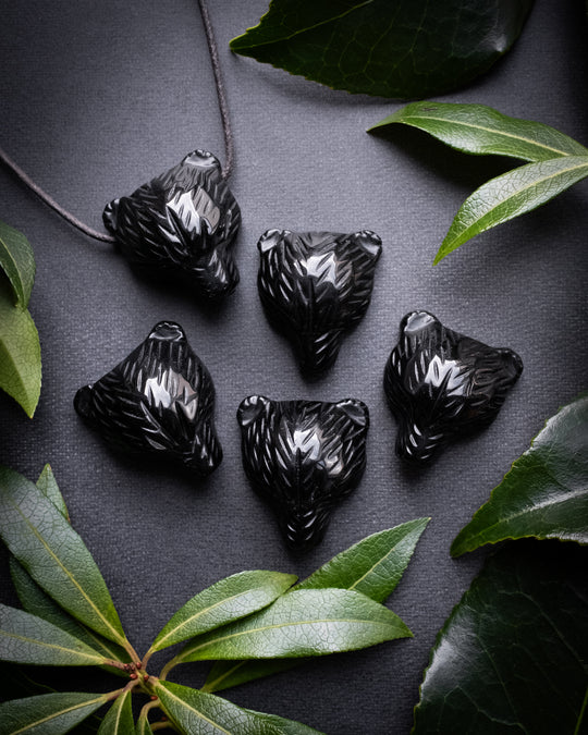 Obsidian Hand Carved Bear Necklace - The Healing Pear