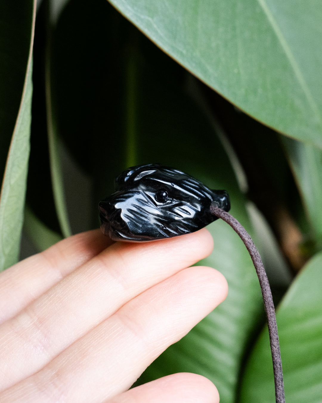 Obsidian Hand Carved Bear Necklace - The Healing Pear