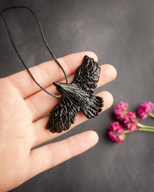 Obsidian Hand Carved Raven Necklace - The Healing Pear