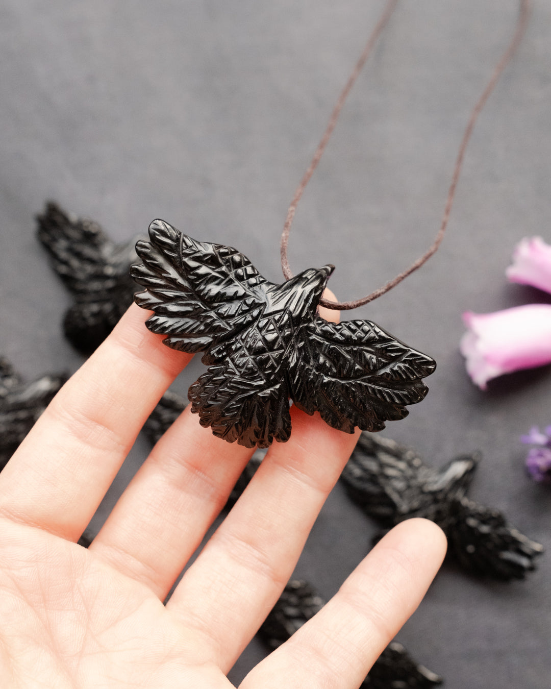 Obsidian Hand Carved Raven Necklace - The Healing Pear