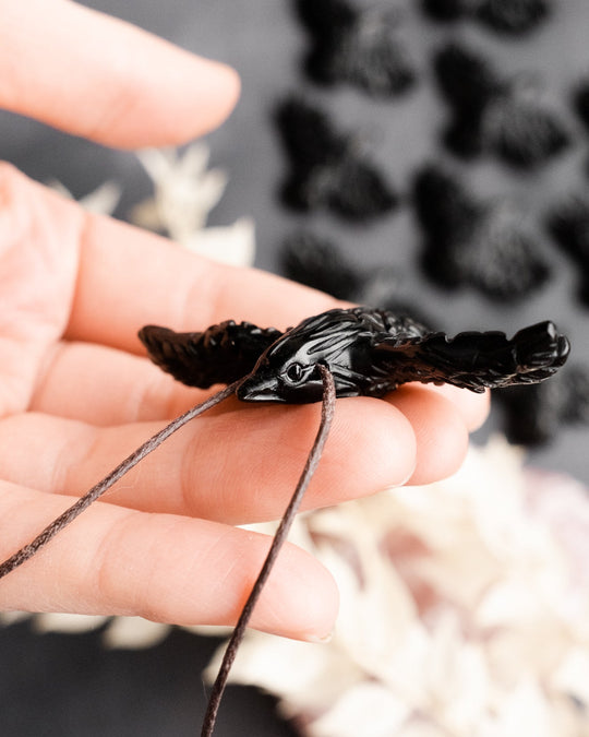Obsidian Hand Carved Raven Necklace - The Healing Pear