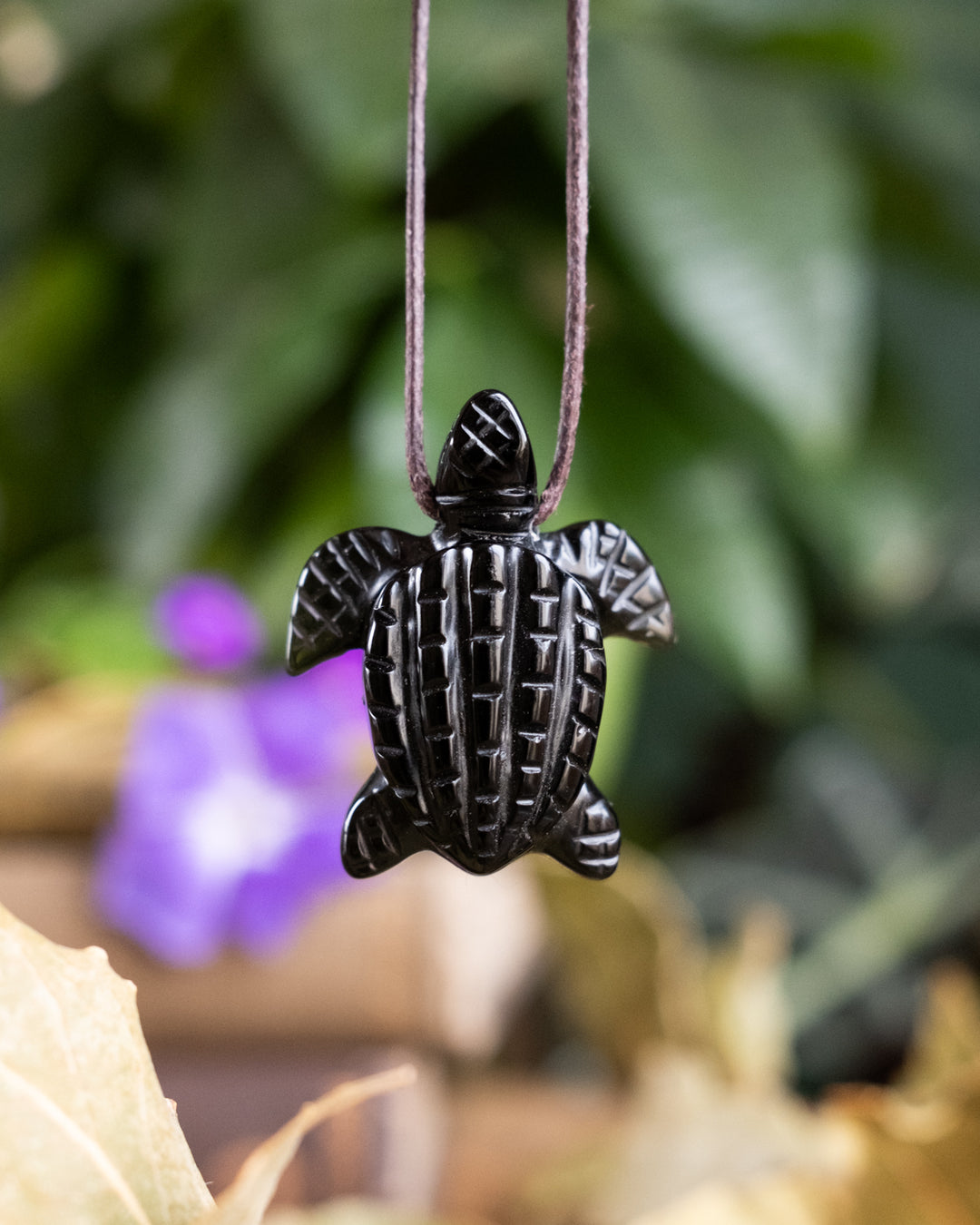 Small Obsidian Hand Carved Leatherback Sea Turtle Necklace - The Healing Pear