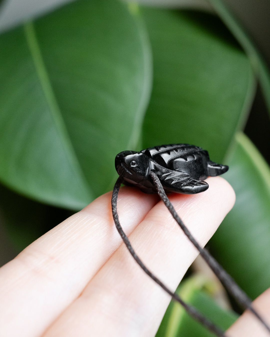 Small Obsidian Hand Carved Leatherback Sea Turtle Necklace