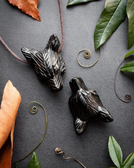 Obsidian Hand Carved Wolf Necklace