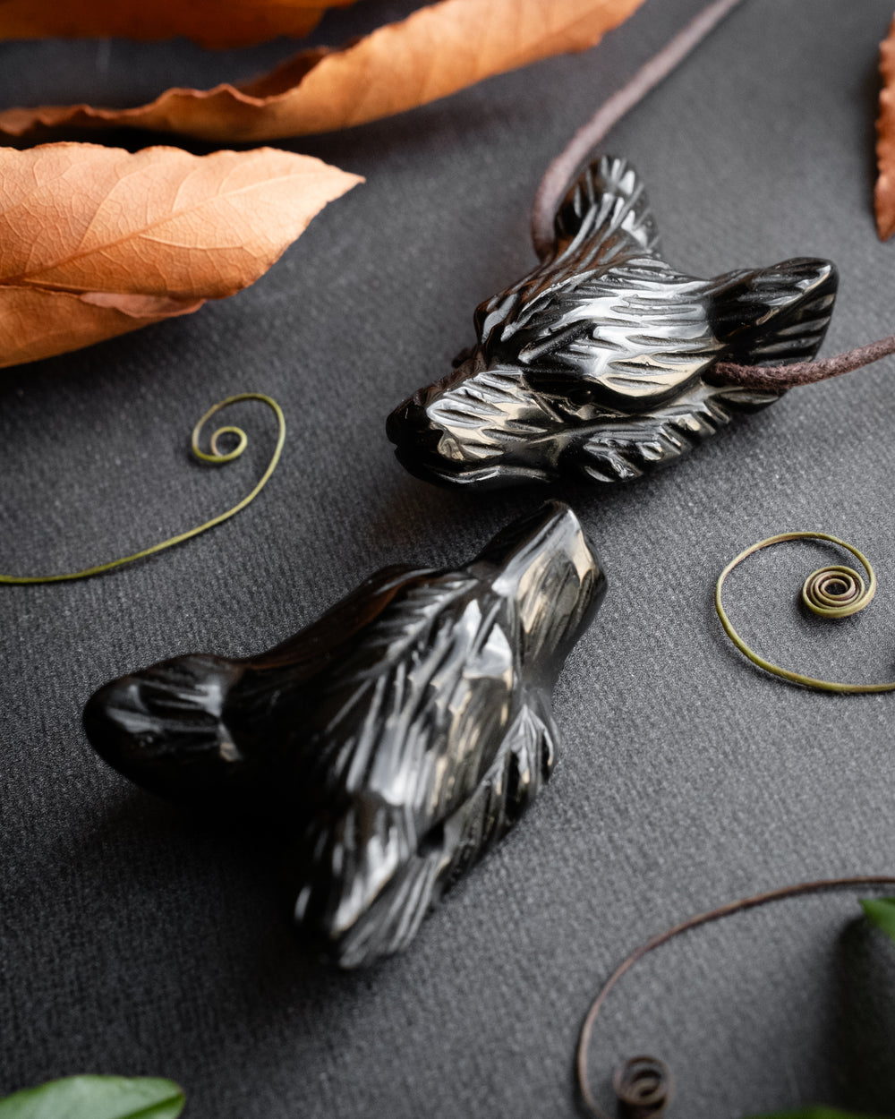 Obsidian Hand Carved Wolf Necklace