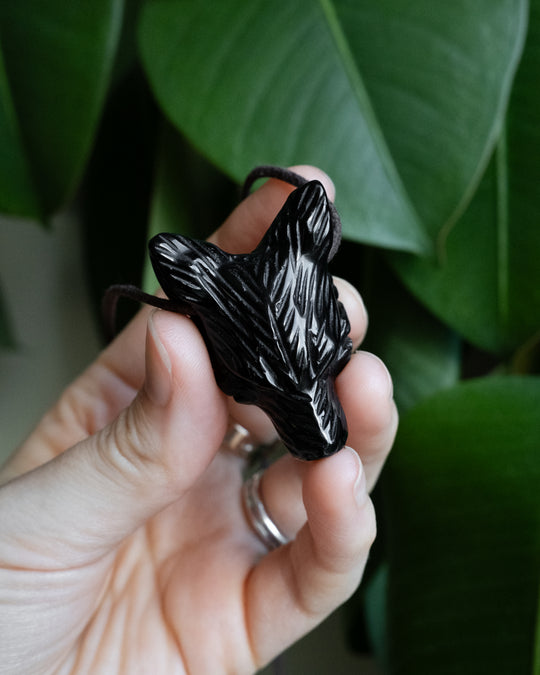 Obsidian Hand Carved Wolf Necklace