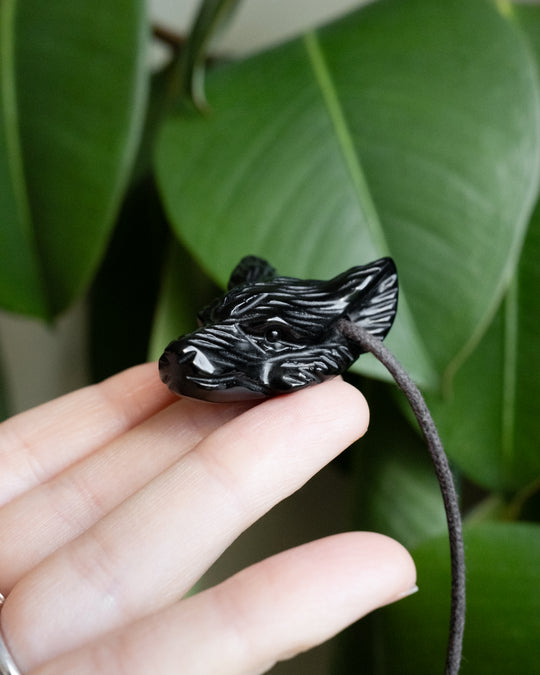 Obsidian Hand Carved Wolf Necklace
