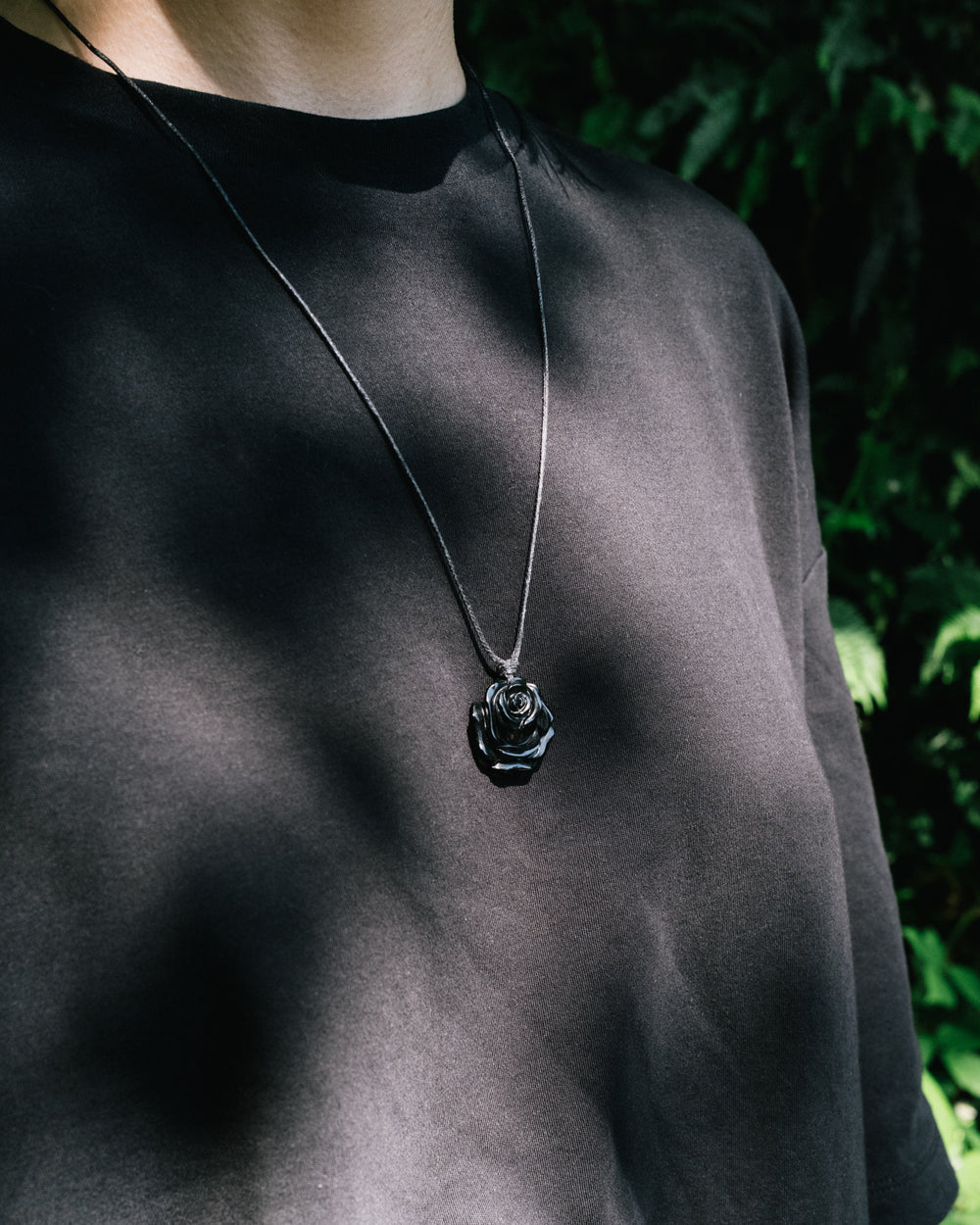 Obsidian Hand Carved Rose Necklace