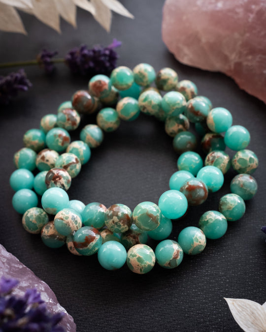 Ocean Imperial Jasper Round Bead Bracelet 8mm - The Healing Pear