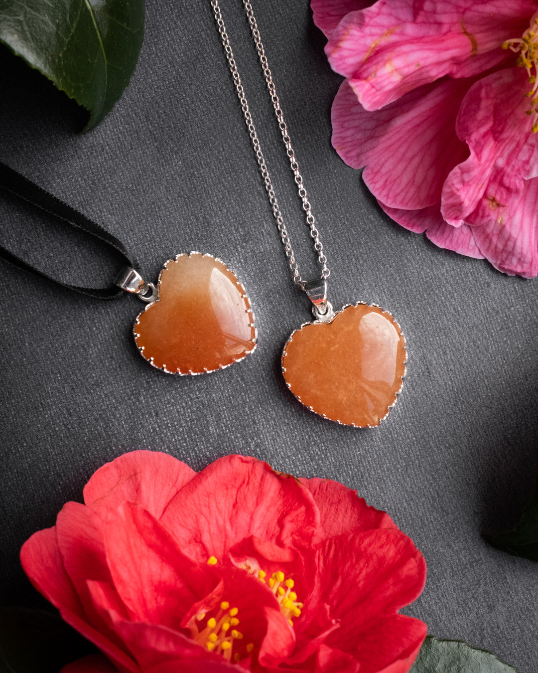 Orange Aventurine Heart Sterling Silver Gallery Necklace - The Healing Pear