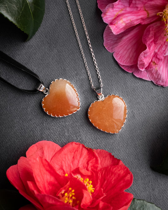 Orange Aventurine Heart Sterling Silver Gallery Necklace - The Healing Pear