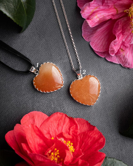 Orange Aventurine Heart Sterling Silver Gallery Necklace - The Healing Pear