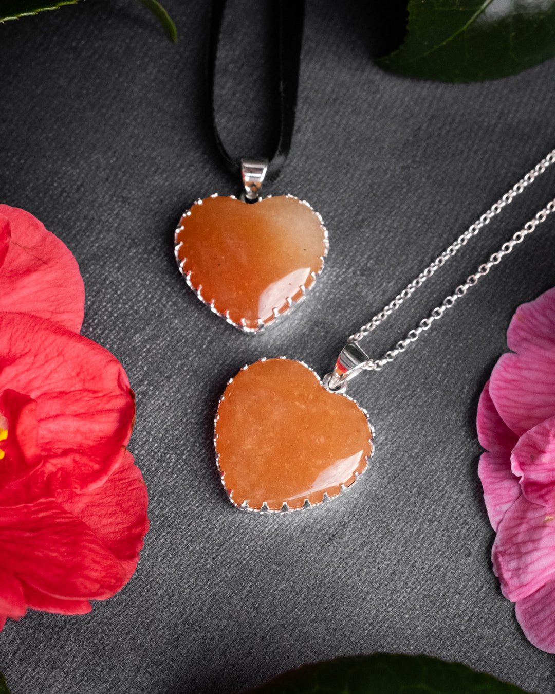 Orange Aventurine Heart Sterling Silver Gallery Necklace - The Healing Pear
