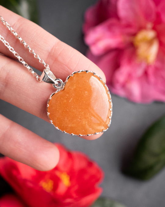 Orange Aventurine Heart Sterling Silver Gallery Necklace - The Healing Pear
