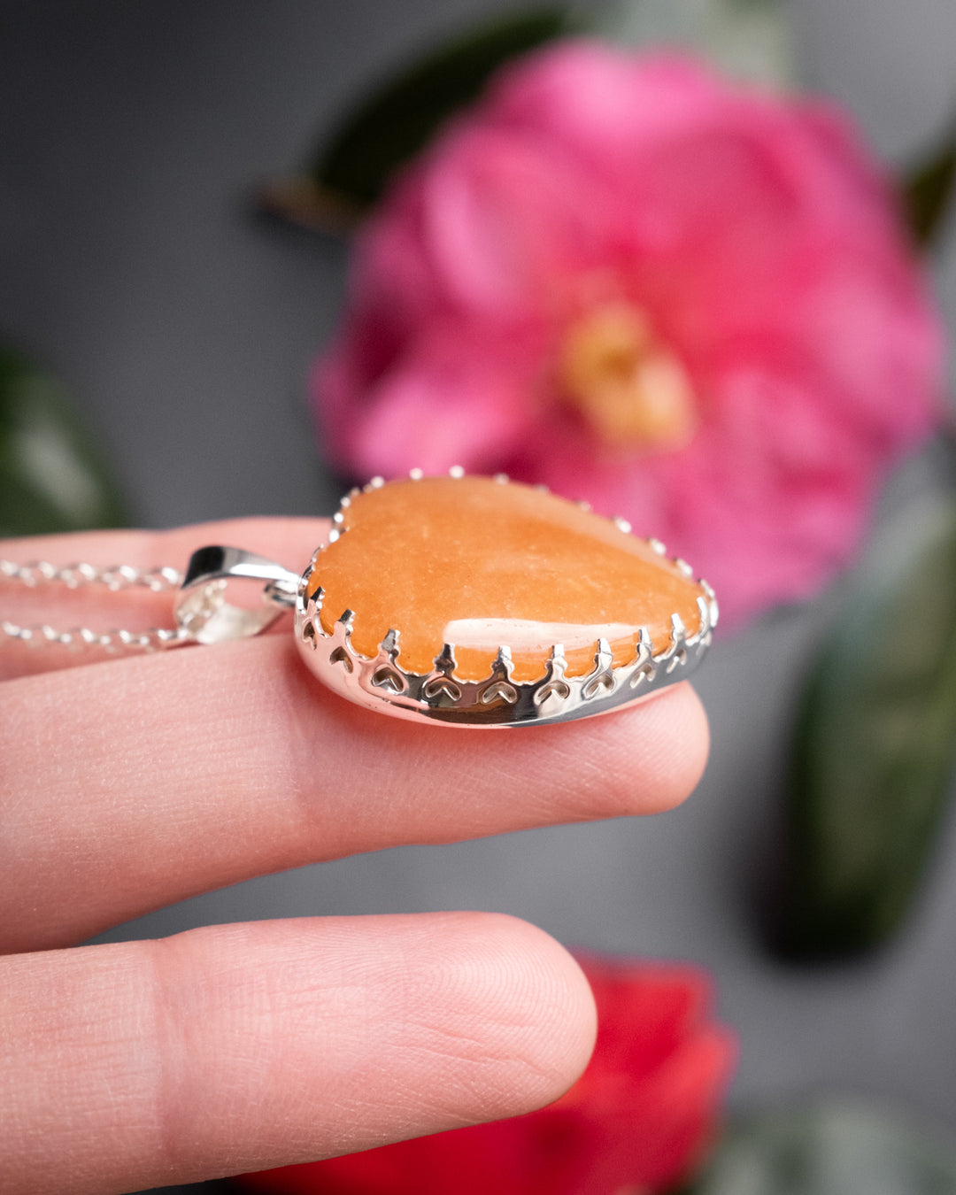 Orange Aventurine Heart Sterling Silver Gallery Necklace - The Healing Pear