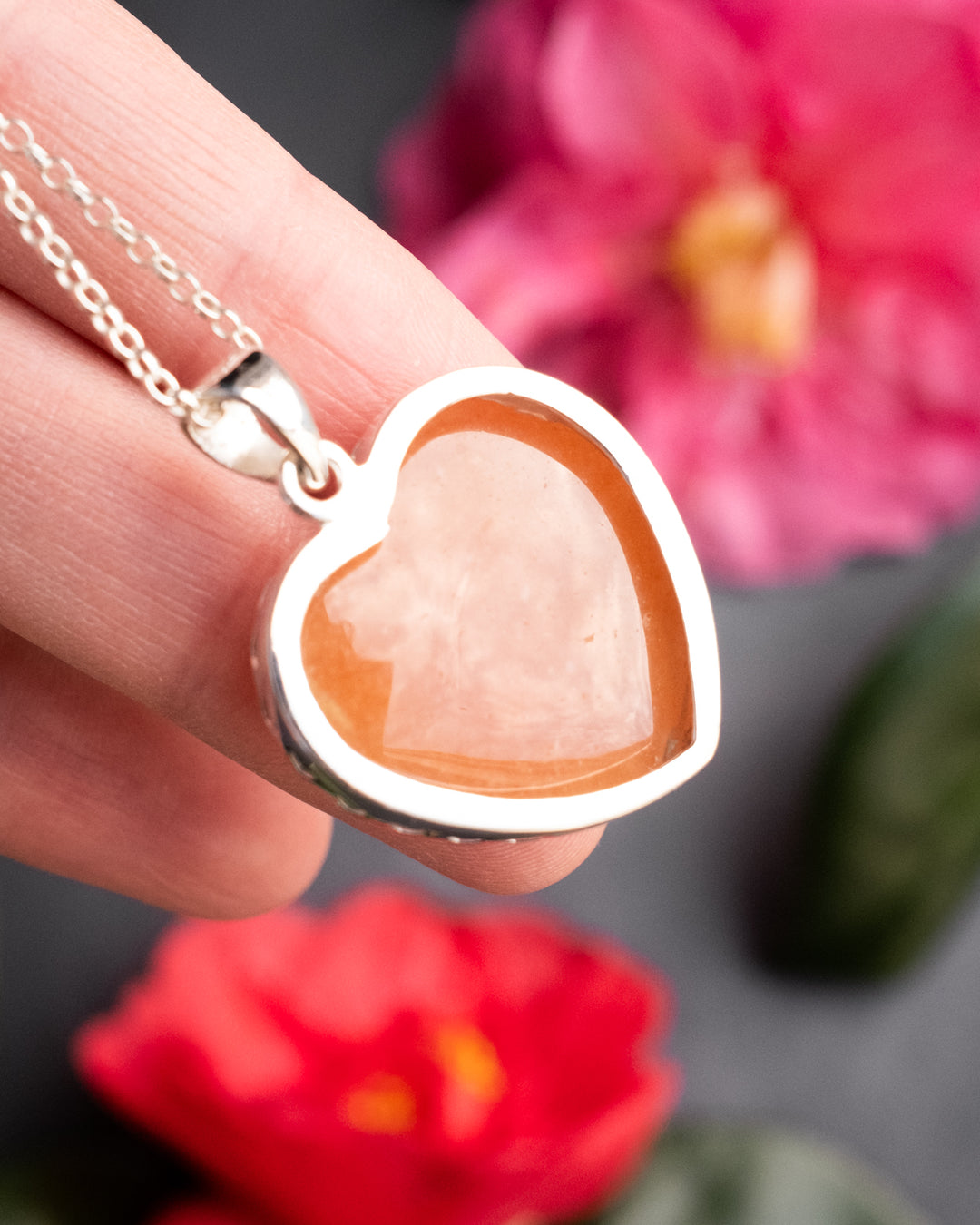 Orange Aventurine Heart Sterling Silver Gallery Necklace - The Healing Pear
