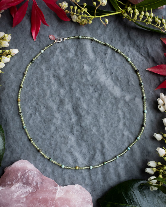 African Turquoise & Peridot Beaded Satellite Necklace