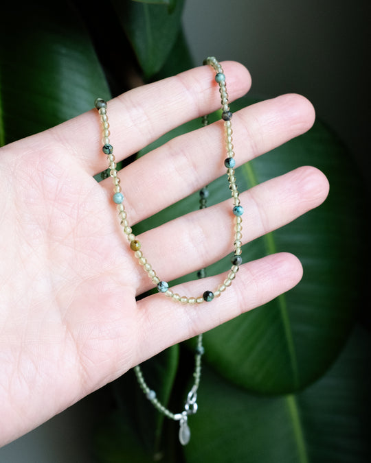 African Turquoise &amp; Peridot Beaded Satellite Necklace - The Healing Pear