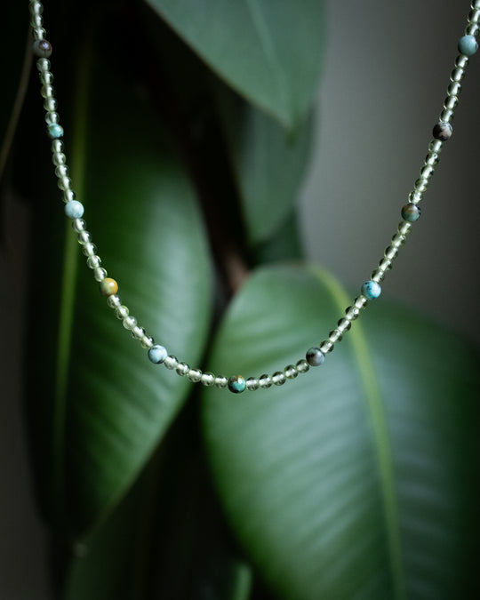 African Turquoise &amp; Peridot Beaded Satellite Necklace - The Healing Pear