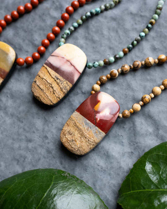 Mookaite Jasper, Picasso Jasper &amp; Black Onyx Beaded Necklace - The Healing Pear