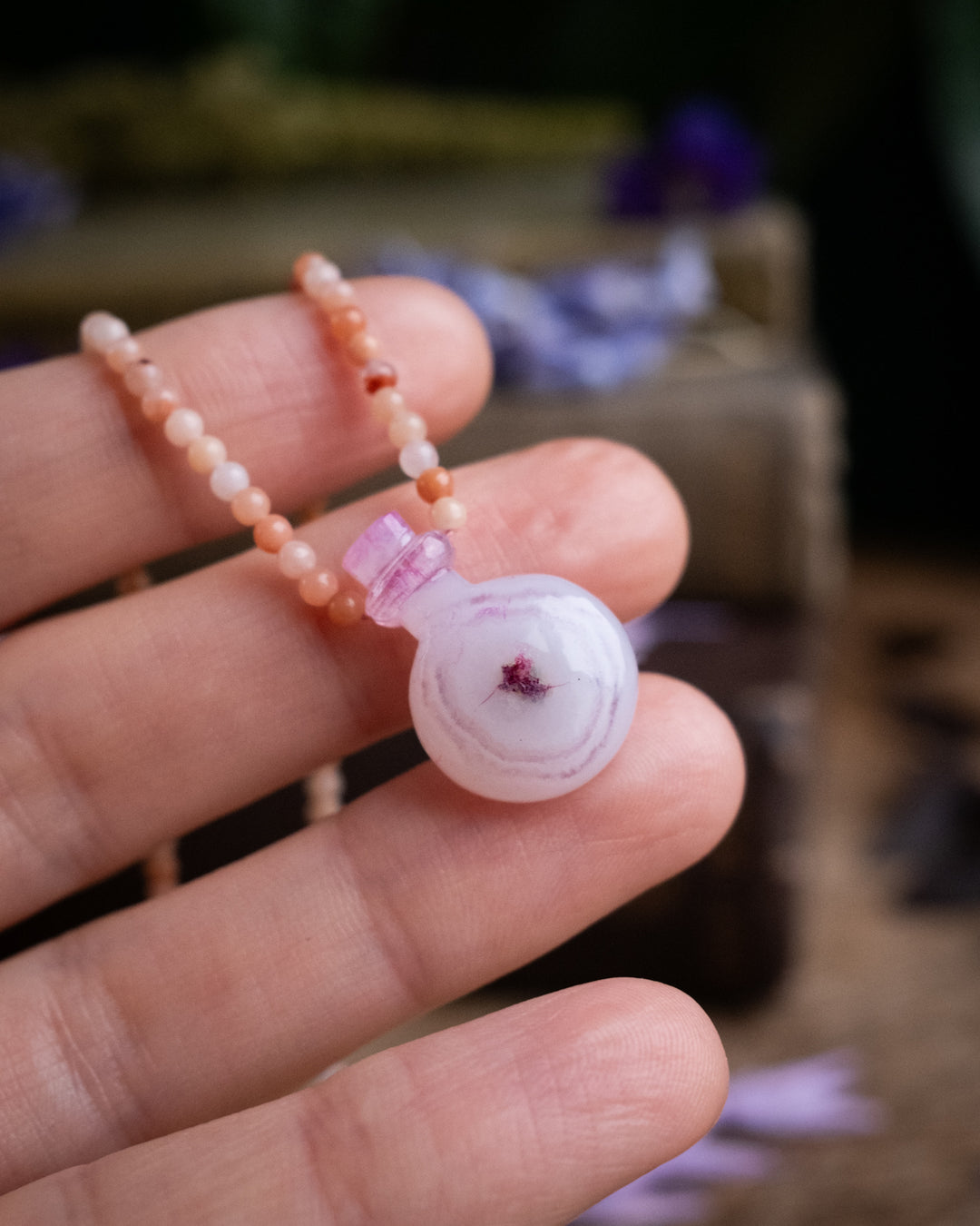 Potion for Sunrise Serenity: Pink Agate & Peach Aventurine Beaded Necklace - The Healing Pear