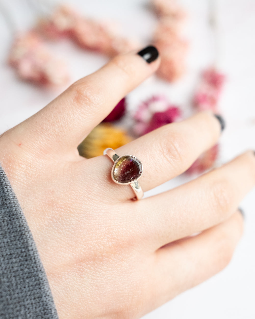 Pink & Yellow Tourmaline Ring in Sterling Silver - Size 7 US / O UK - The Healing Pear
