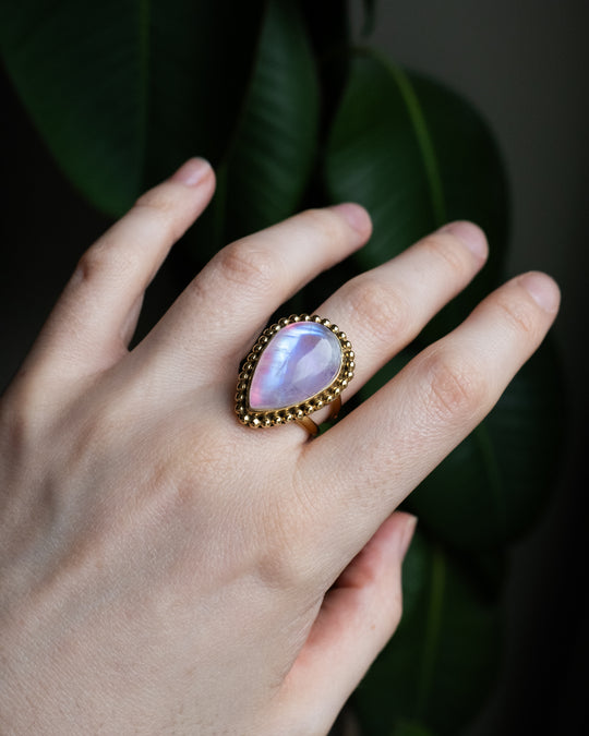 Pink Moonstone Teardrop Ring in Gold Vermeil - Size 6 US / M UK