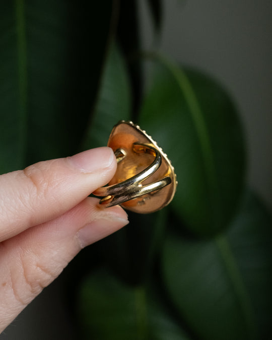 Pink Moonstone Teardrop Ring in Gold Vermeil - Size 6 US / M UK