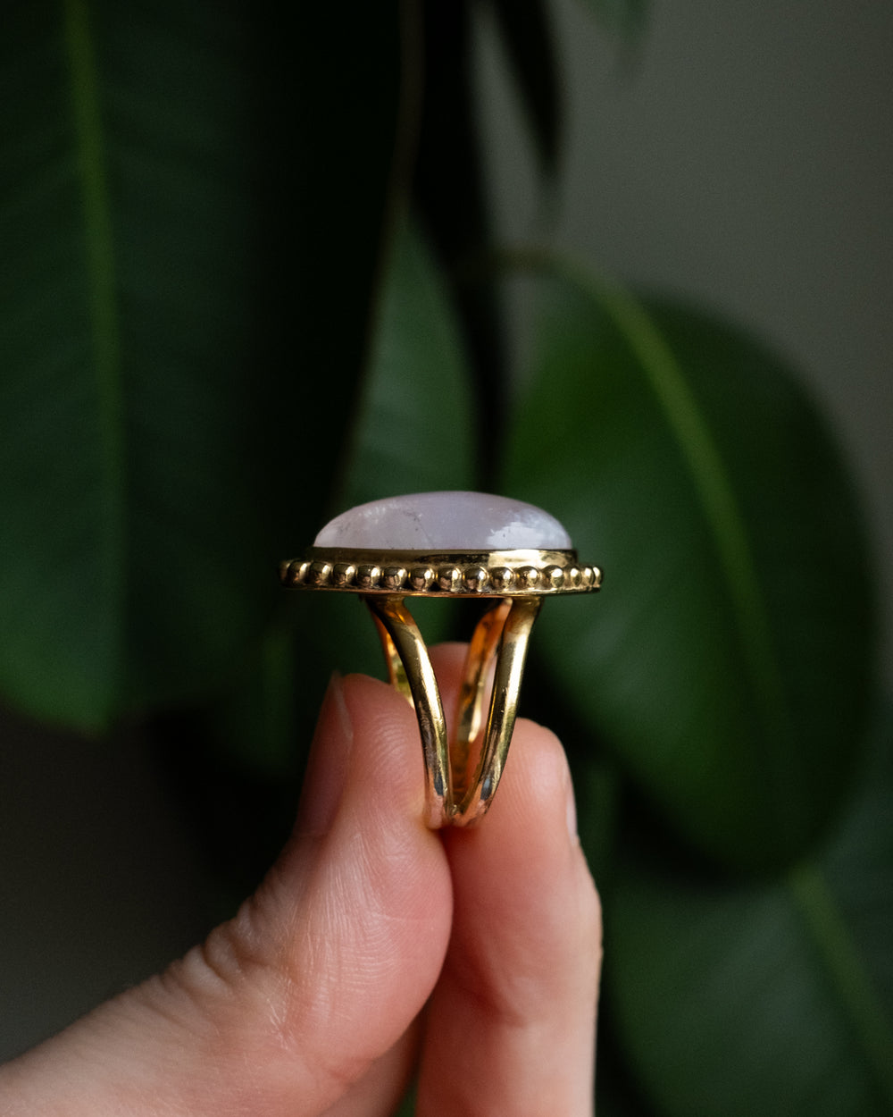 Pink Moonstone Teardrop Ring in Gold Vermeil - Size 6 US / M UK