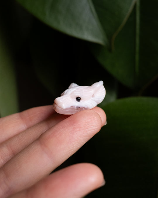 Small Peruvian Pink Opal Hand Carved Wolf Necklace