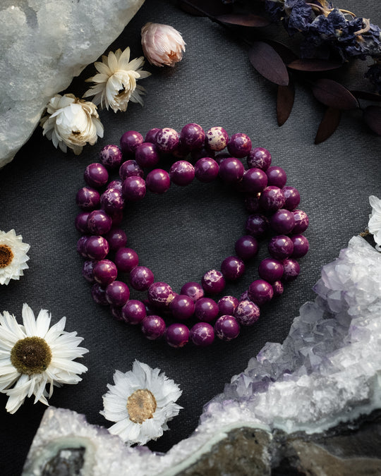 Plum Imperial Jasper Round Bead Bracelet 8mm