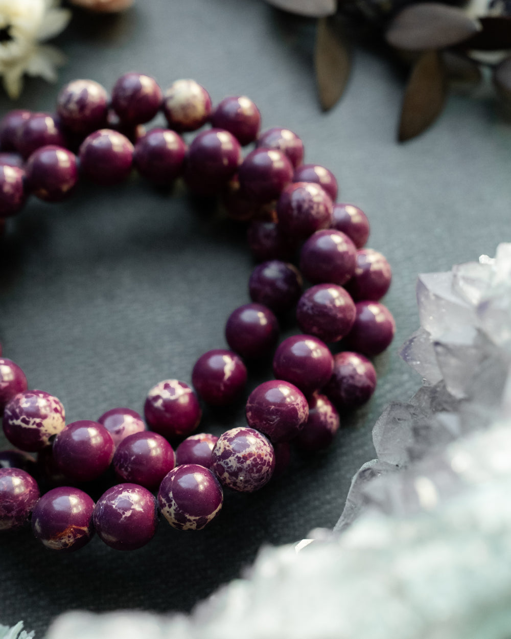 Plum Imperial Jasper Round Bead Bracelet 8mm