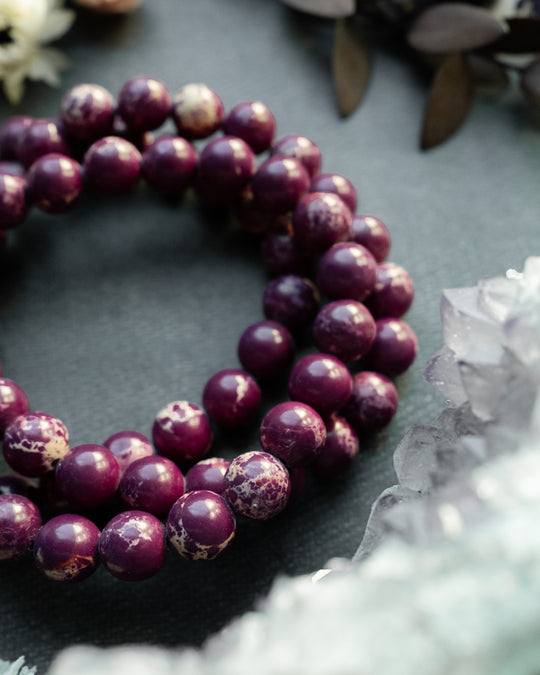 Plum Imperial Jasper Round Bead Bracelet 8mm