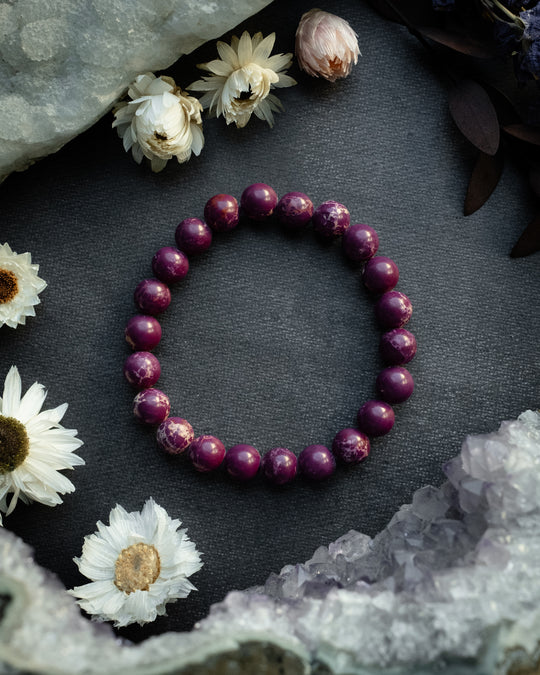 Plum Imperial Jasper Round Bead Bracelet 8mm