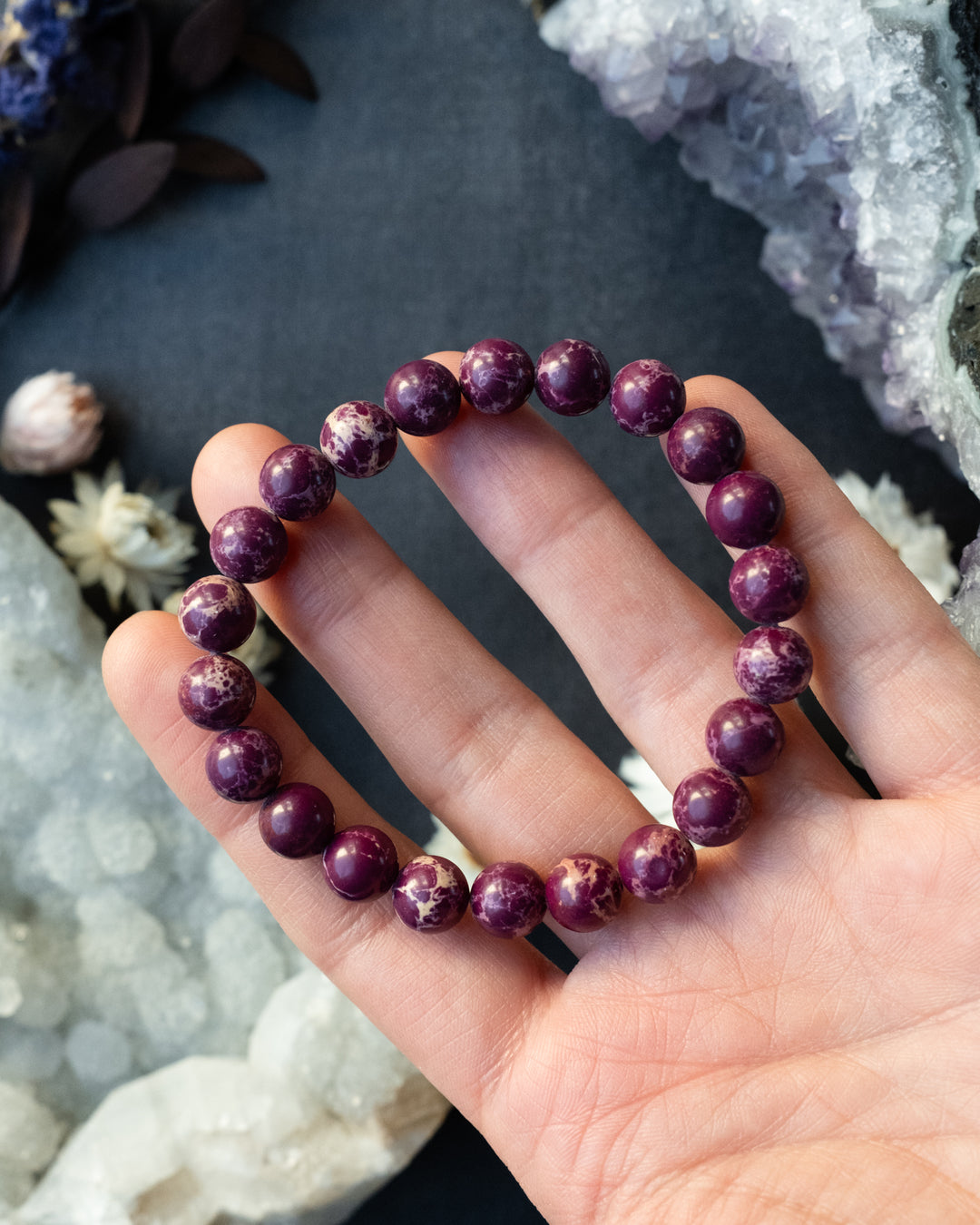 Plum Imperial Jasper Round Bead Bracelet 8mm